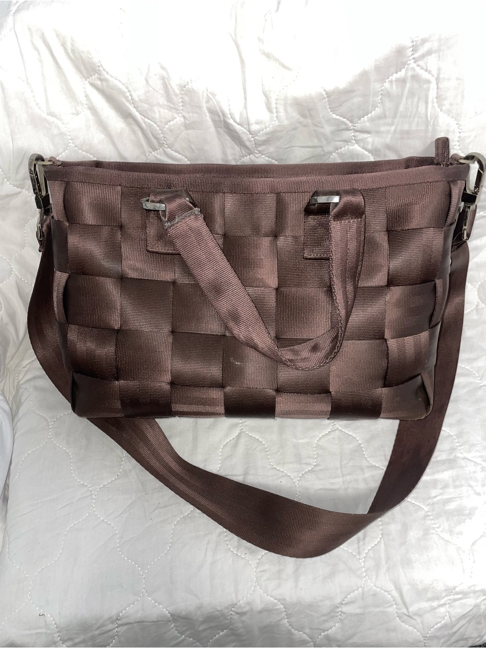 Harveys Woven Satin Shoulder Bag in Chocolate Brown